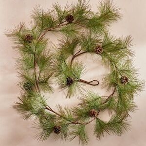 Anthropologie Pine Garland with Green Foliage and Brown Pinecones